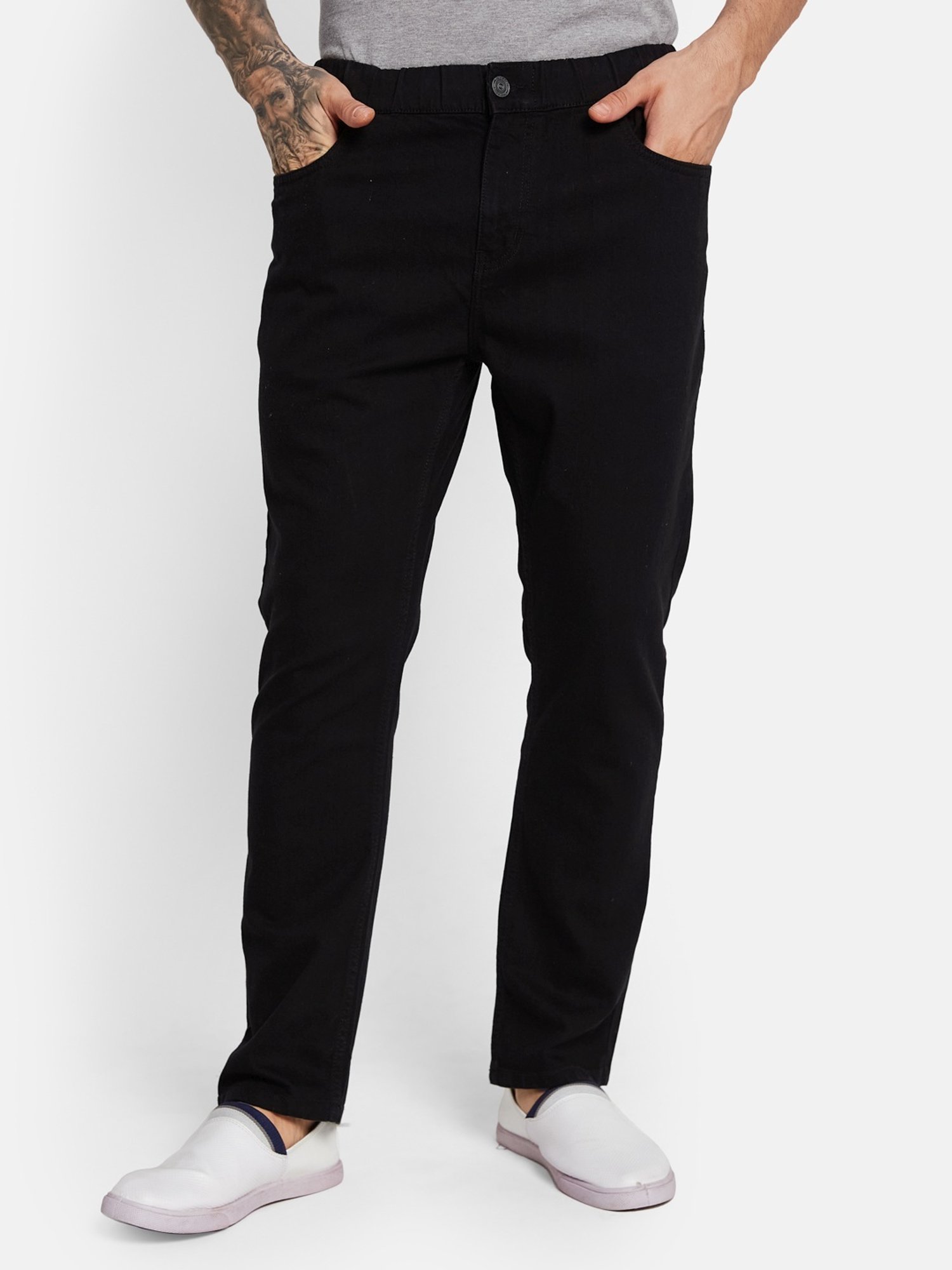 Octave Black Cotton Regular Fit Jeans