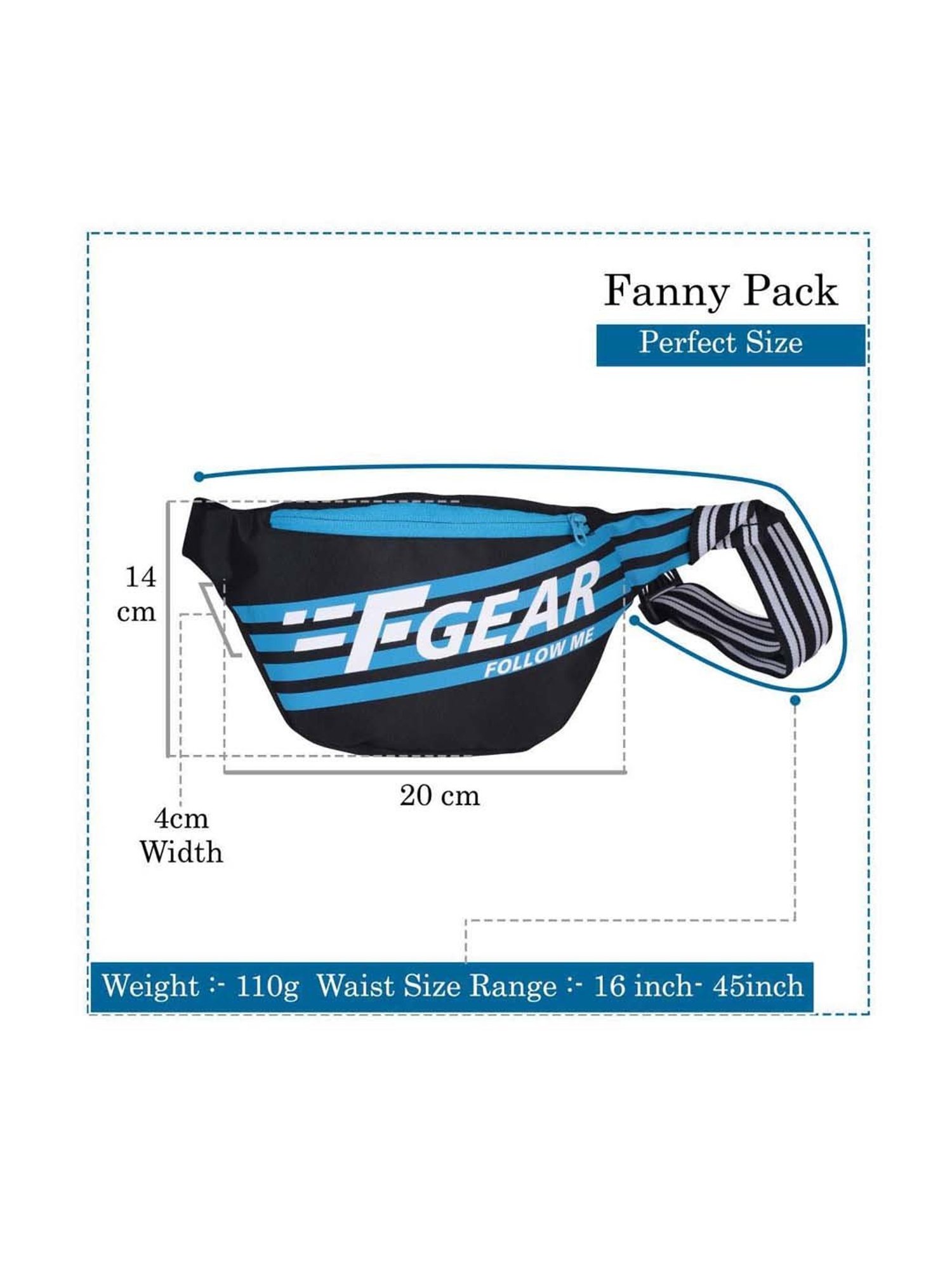 F Gear Black Printed Waist Pouch