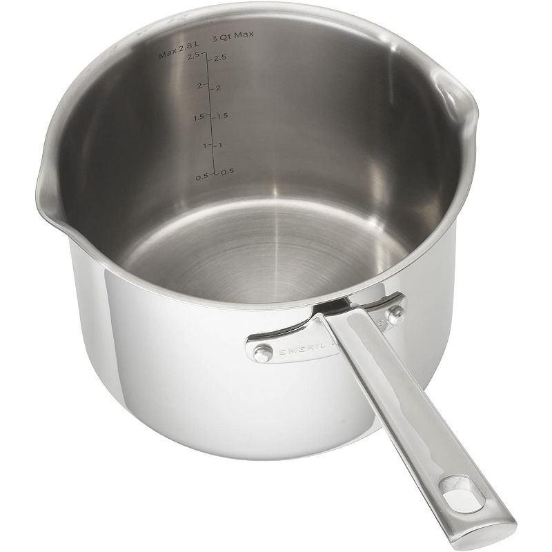 Emeril Lagasse Stainless Steel Versatile 3 Quart Cooking Sauce Pan with Easy Pour Spout and Convenient Straining Lid (2 Pack)