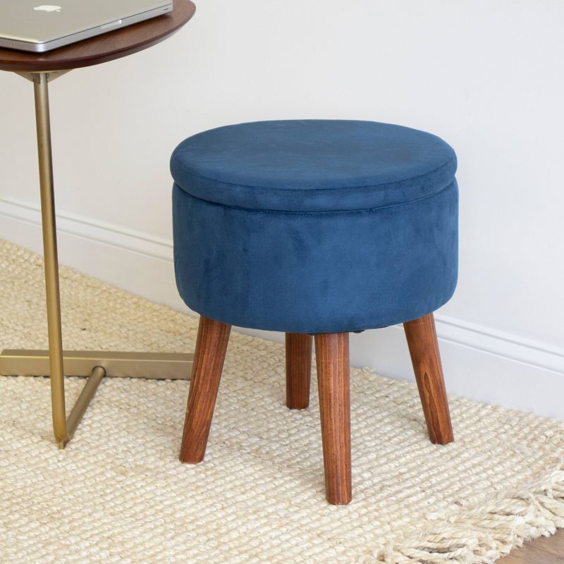 Sloan Round Velour Storage Ottoman Blue - Humble Crew