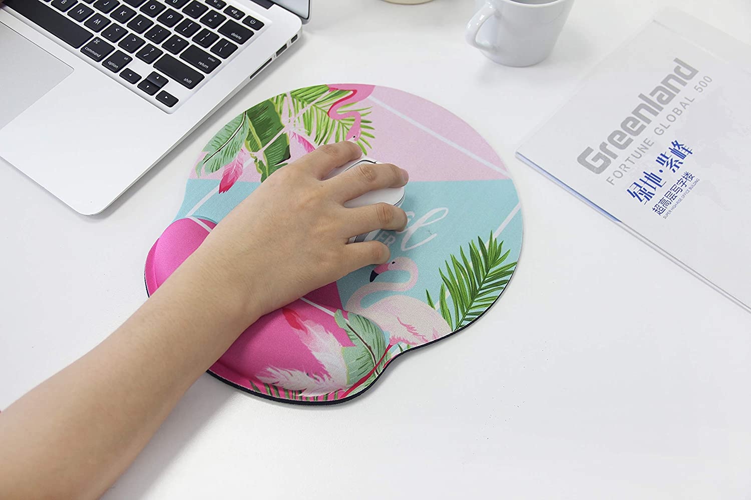 Mouse Pads with Gel Wrist Rest Support,Ergonomic Non Slip Base Memory Foam Wrist Rest Pad Mousepad for Home,Office,Gaming,Computer,Laptop Easy Typing Pain Relief, Flamingo