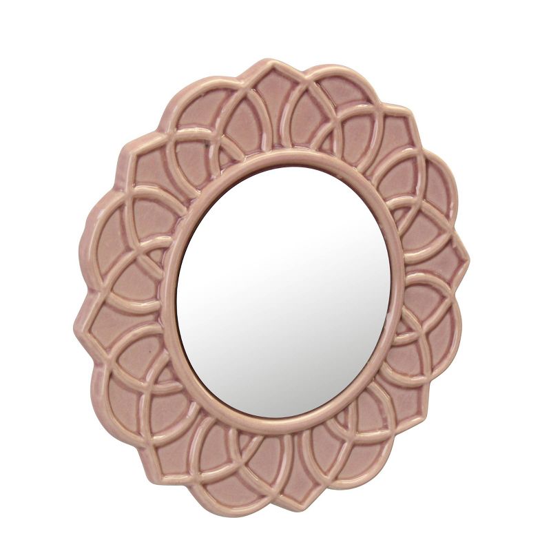 9" Round Floral Ceramic Wall Hanging Mirror Pink - Stonebriar Collection