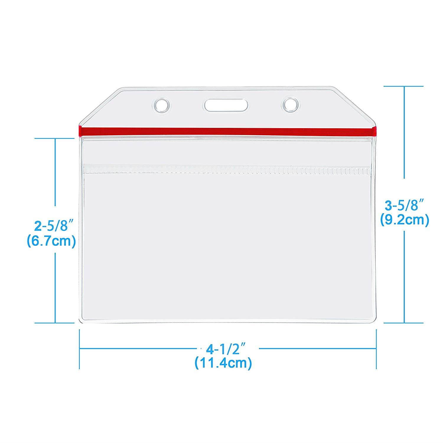 Badge Holder, 10 Pack PVC Heavy Duty Clear Name ID Card Holder With Waterproof Resealable Zip by Wisdompro - Horizontal Red