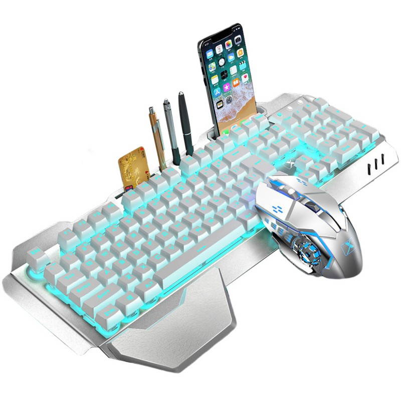 Wireless Gaming Keyboard and Mouse Combo with Rainbow LED Backlit Rechargeable  Battery Metal Panel Mechanical Keyboard