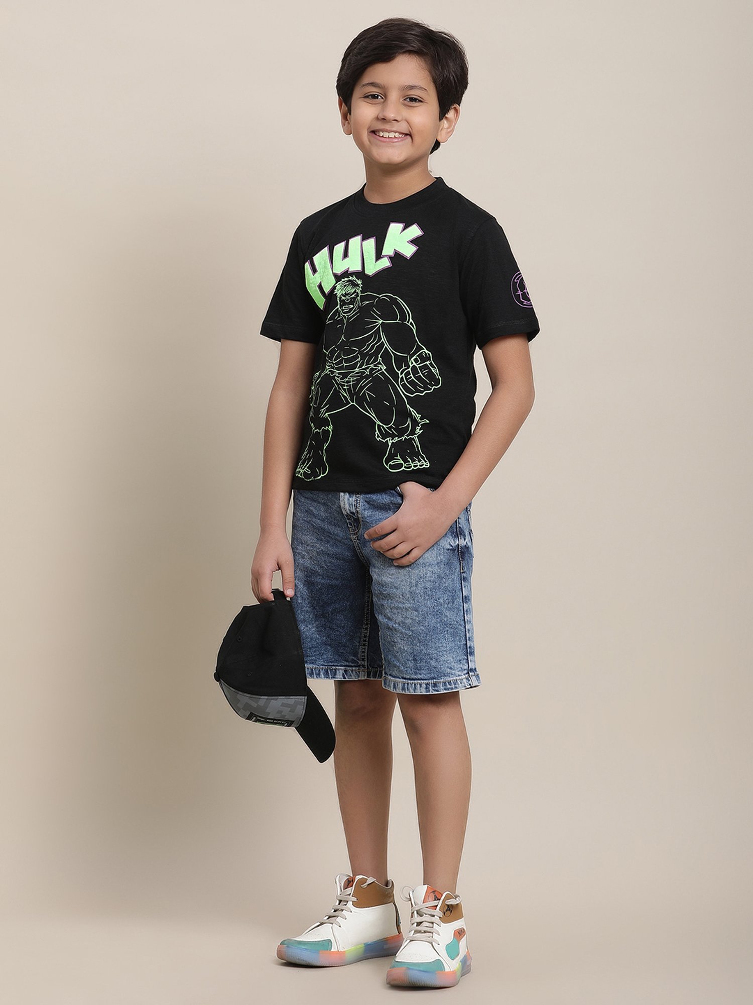 Kidsville Hulk Printed Black Regular Fit T-Shirt For Boys
