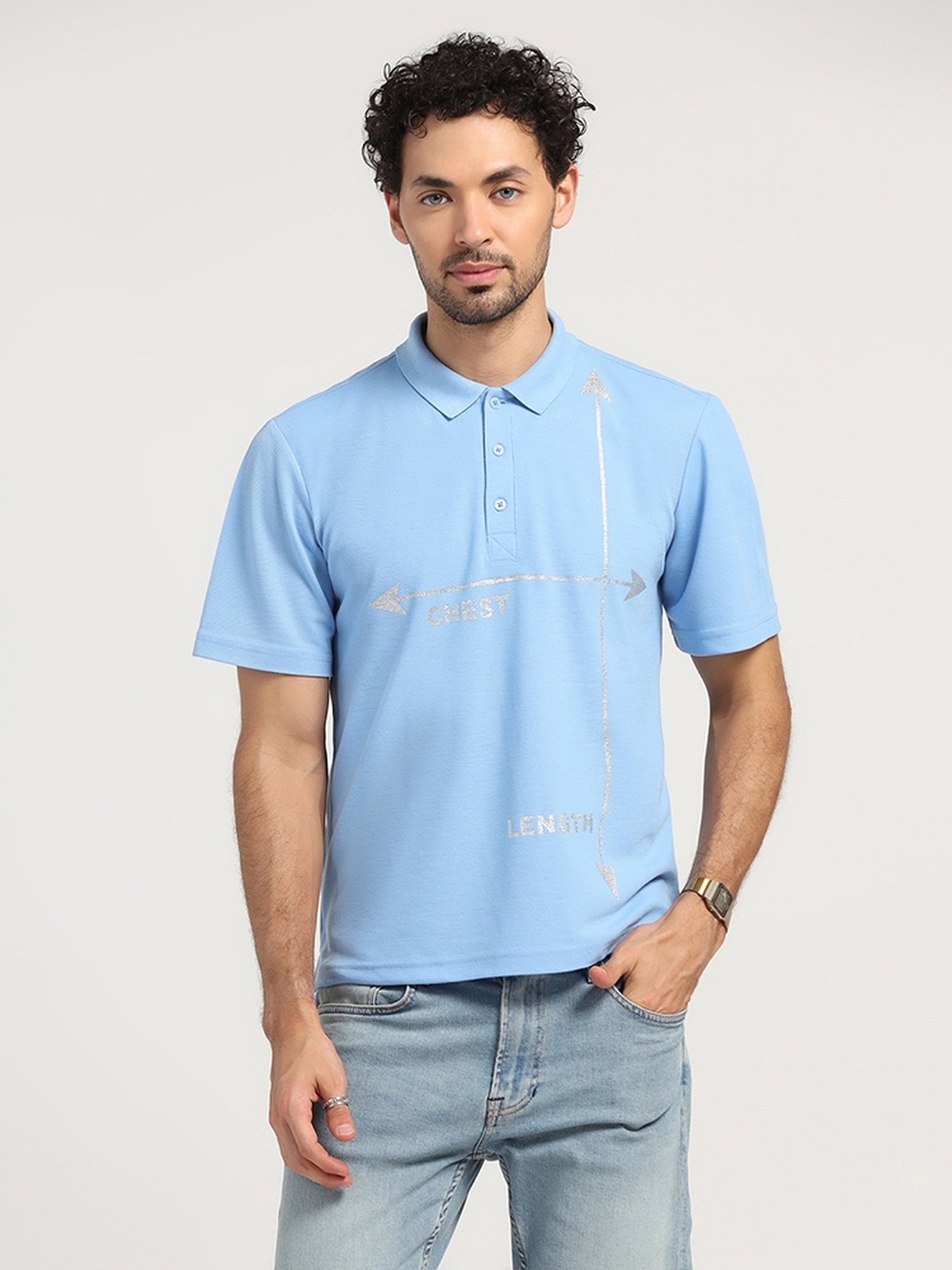 Lela Sky Blue Regular Fit Printed Polo T-Shirt