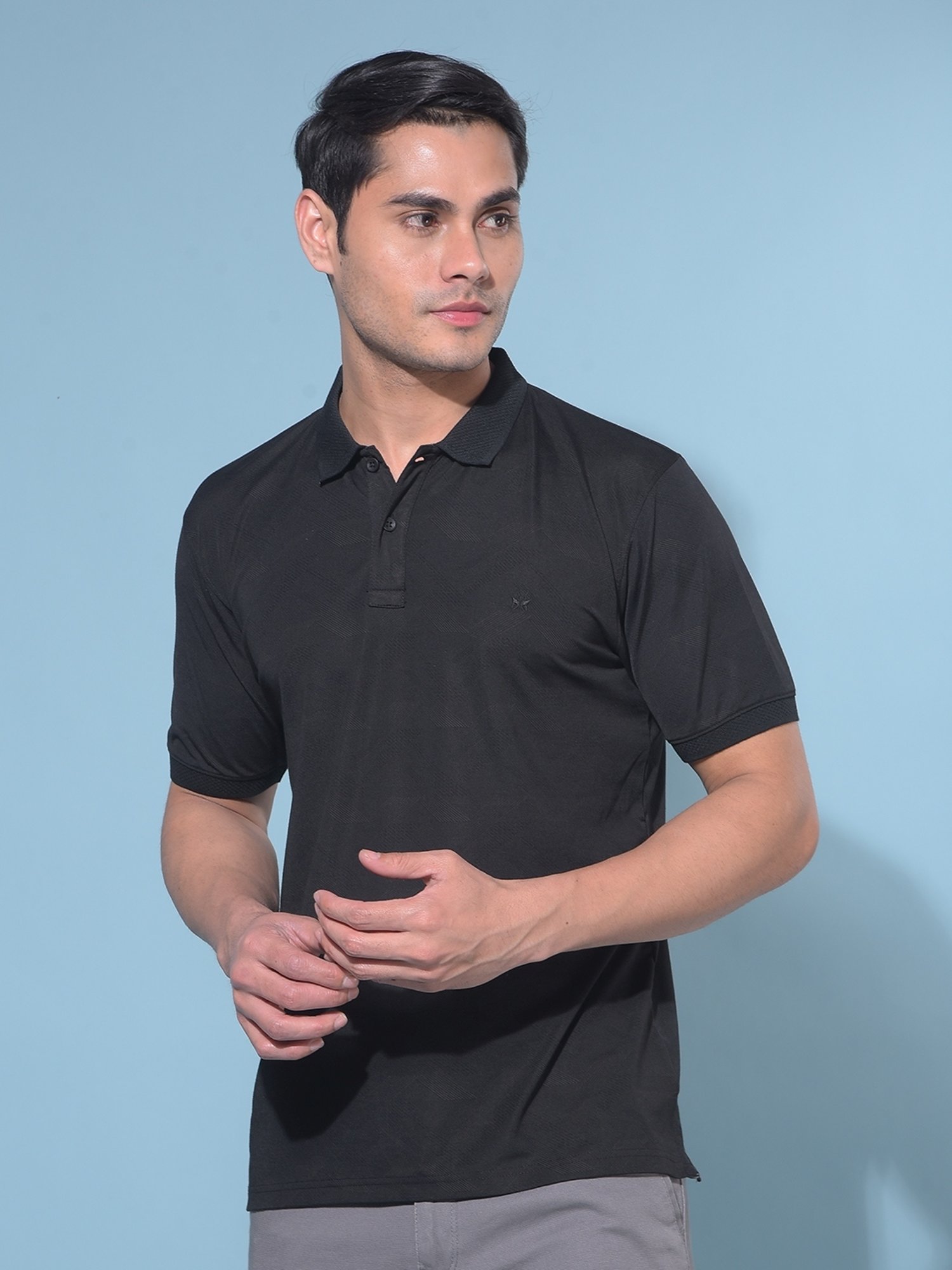 Crimsoune Club Black Slim Fit Printed Polo T-Shirt