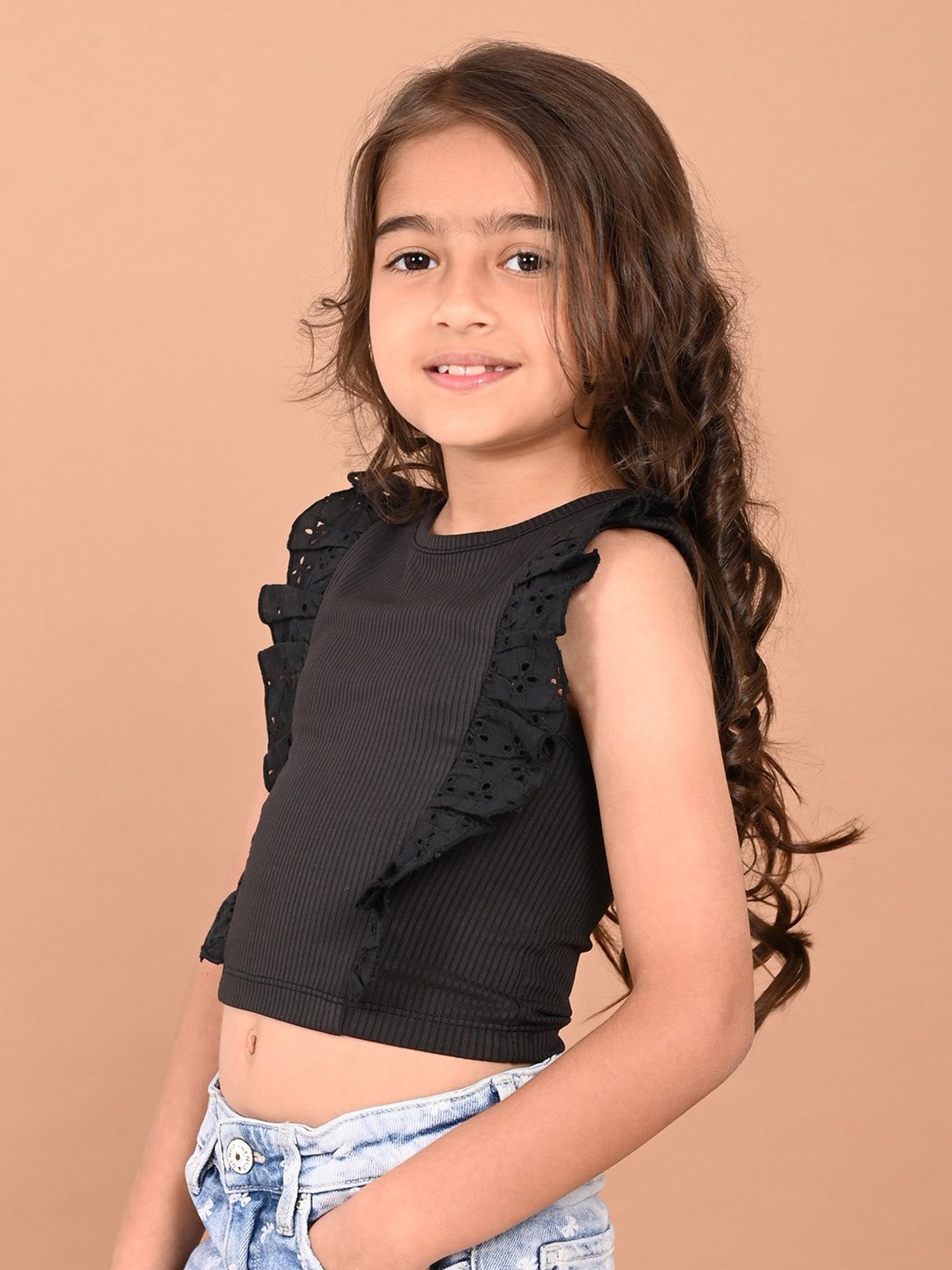 LilPicks Kids Teal Solid Crop Top