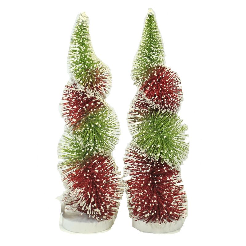 Christmas 13.0" Swirl Rd/Gr Small  Trees Home Decor St/2  -  Decorative Figurines