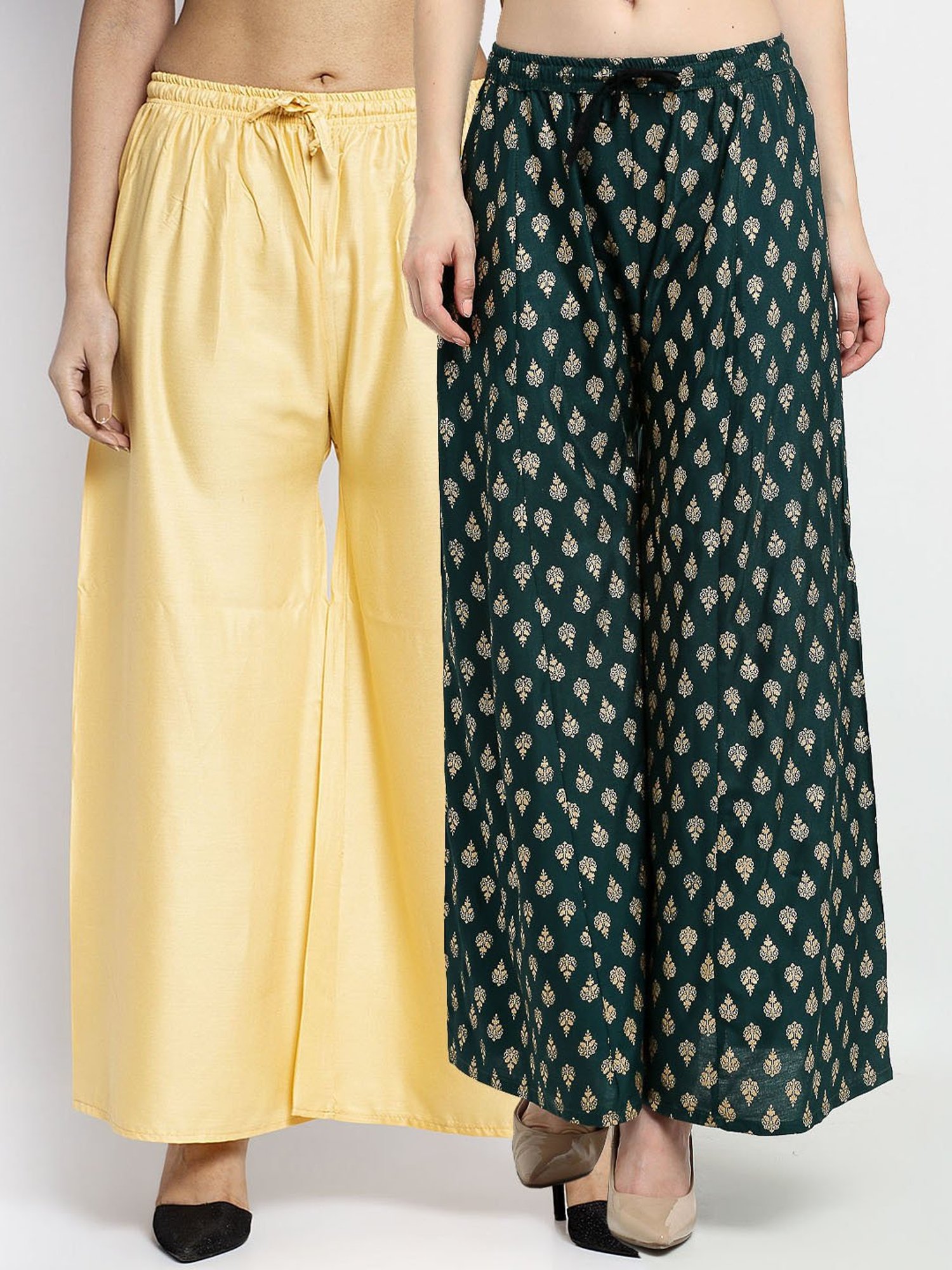 Gracit Green & Beige Printed Palazzos - Pack Of 2
