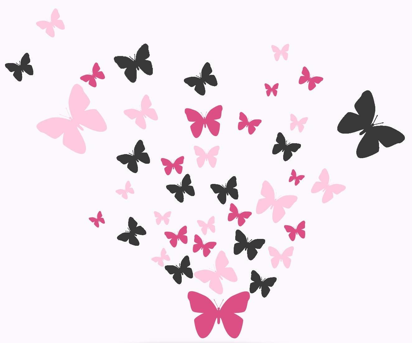 Create-A-Mural Butterfly Wall Decals- Girls Wall Stickers ~ Decorative Peel & Stick Wall Art Sticker Decals (Pink,Hot Pink,Black)