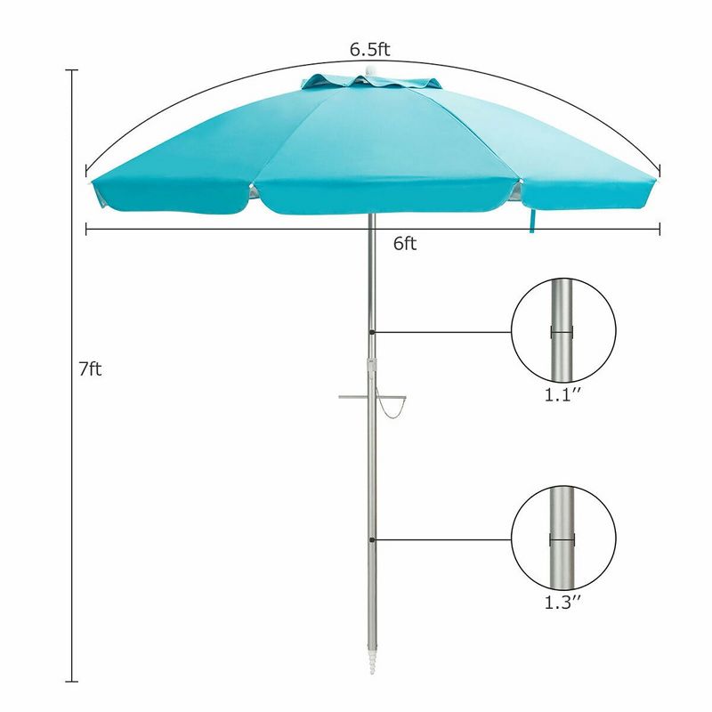 Costway 6.5FT Patio Beach Umbrella Sun Shade Tilt W/Carry Bag Blue