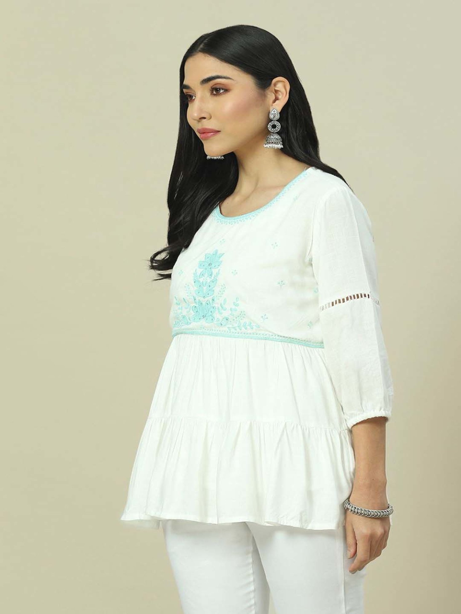 Rangriti White Embroidered Top