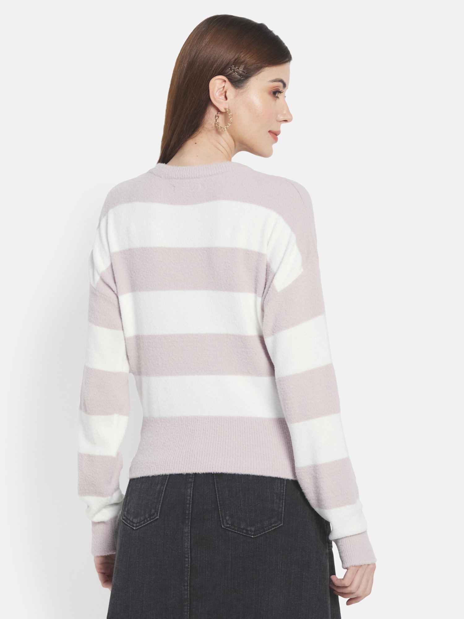 METTLE Purple & White Striped Pullover