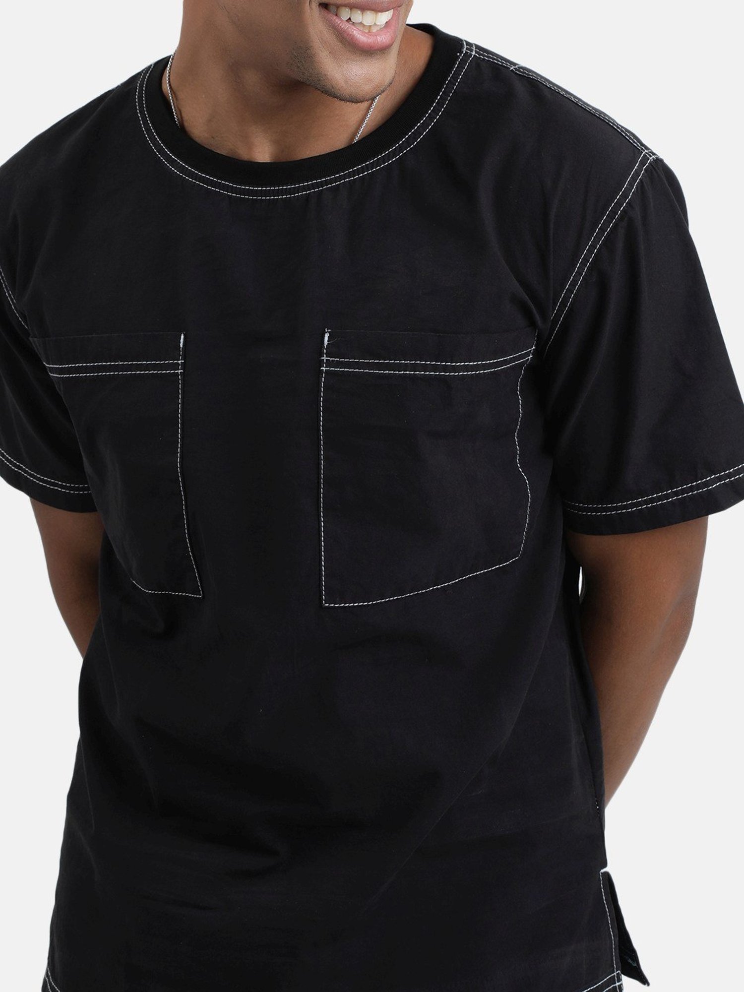 Bene Kleed Black Cotton Relaxed Fit T-Shirt