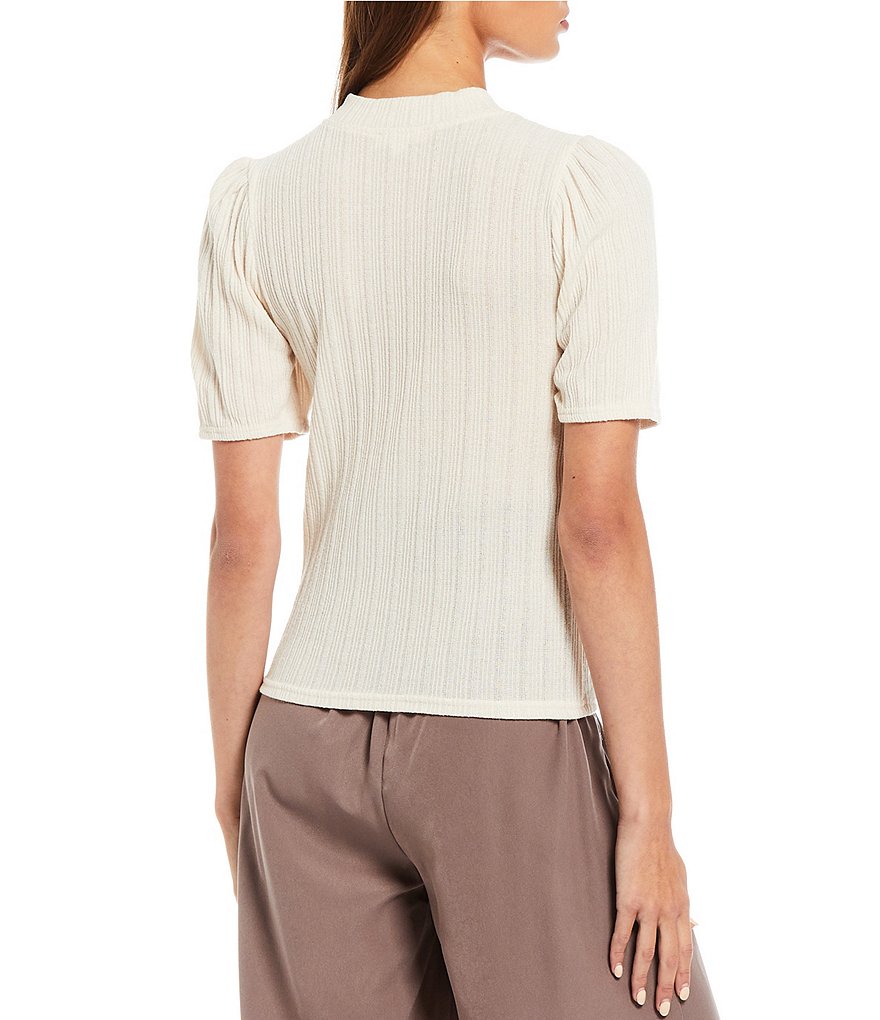 Blu Pepper Puff Sleeve Mock Neck Knit Top