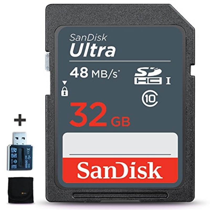 SanDisk 32gB Ultra class 10 SDXc UHS-I SD Memory card + card Reader for Nikon Z50 Z7 Z6 D850 D750 D500 D810 D610 D3500 D3400 D3300 D3200 D5600 D5500 D5300 D5300 D7500 D7200 D7100 D7000 DSLR cameras