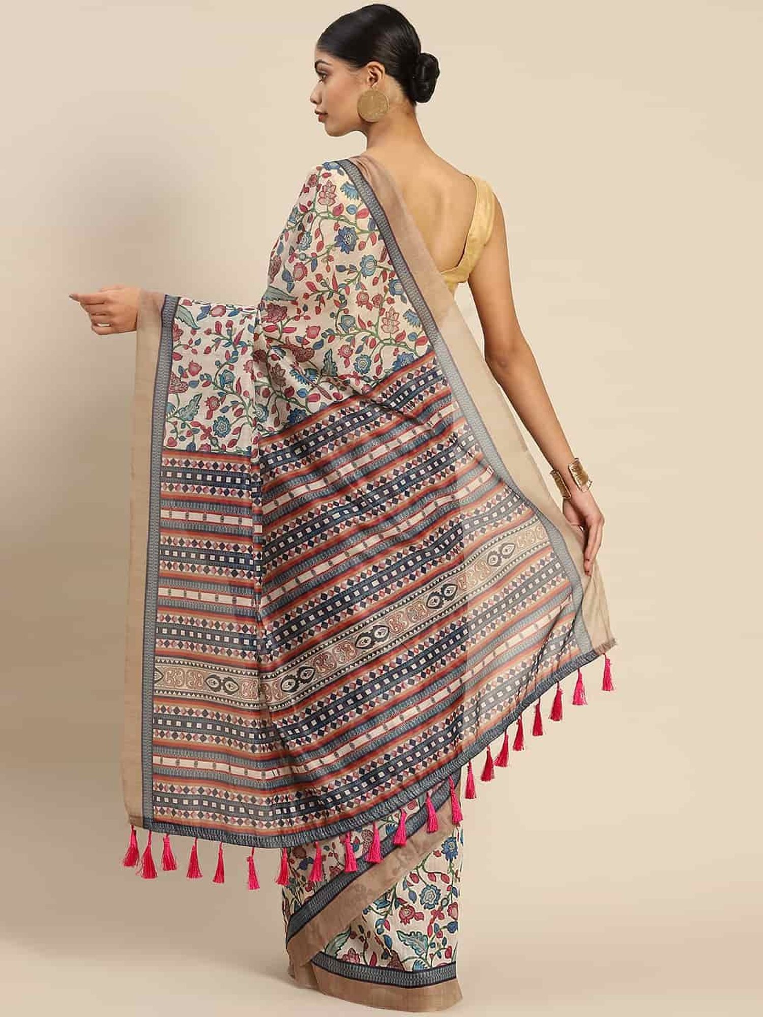 Unnati Silks Red Silk Printed Saree With Unstitched Blouse