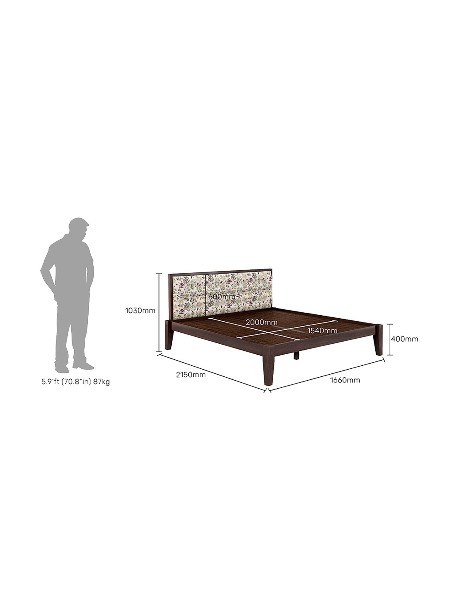 Pure York Solid Wood Queen Size Bed in Brown Finish