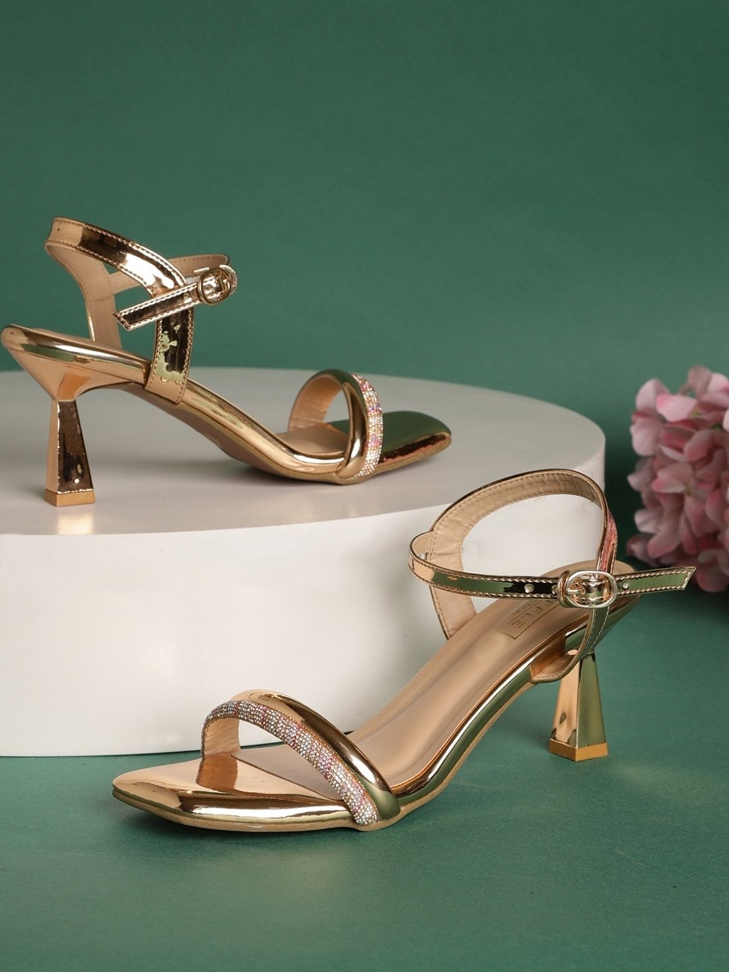 Truffle Collection Women's Rose Gold Ankle Strap Stilettos