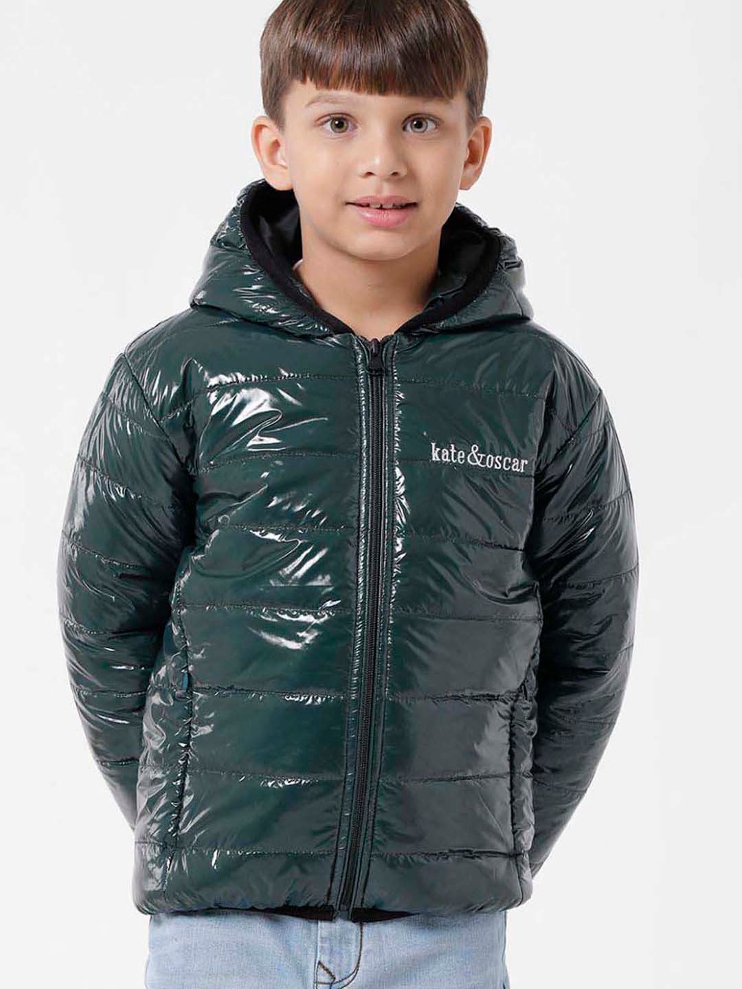 Kate & Oscar Kids Green Regular Fit Full Sleeves Jacket