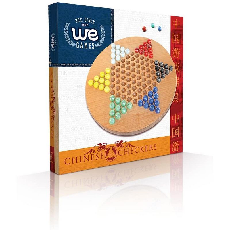 WE Games Solid Wood Chinese Checkers Set with Glass Marbles - 11.5 Inch