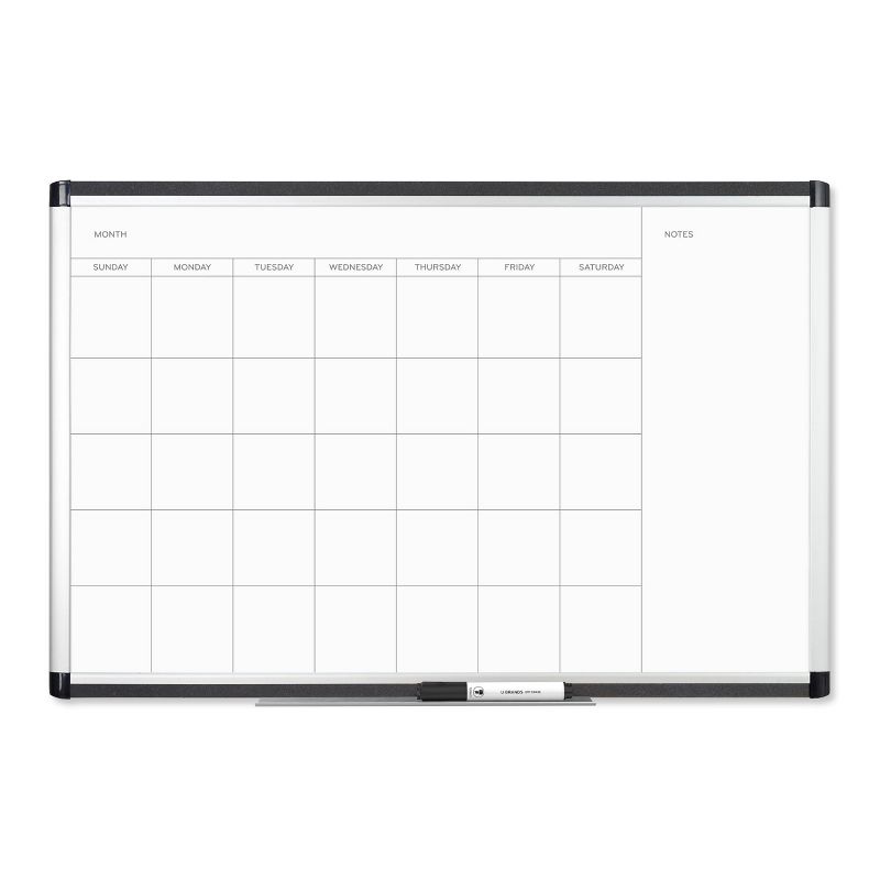 U Brands 36"x24" PINIT Magnetic Dry Erase Calendar Board Silver Aluminum Frame