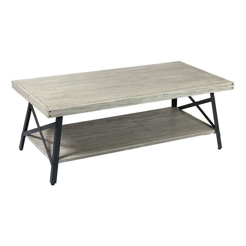 Wallace & Bay Chandler 48 Inch Long Rustic Decor Indoor Home Open Storage Coffee and Cocktail Table, Brushed Gray