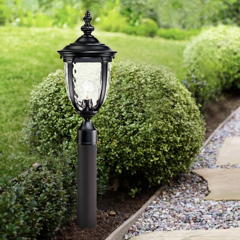 John Timberland Outdoor Post Light Fixture LED Matte Black 33" Clear Hammered Glass for Exterior House Porch Patio Garden Yard