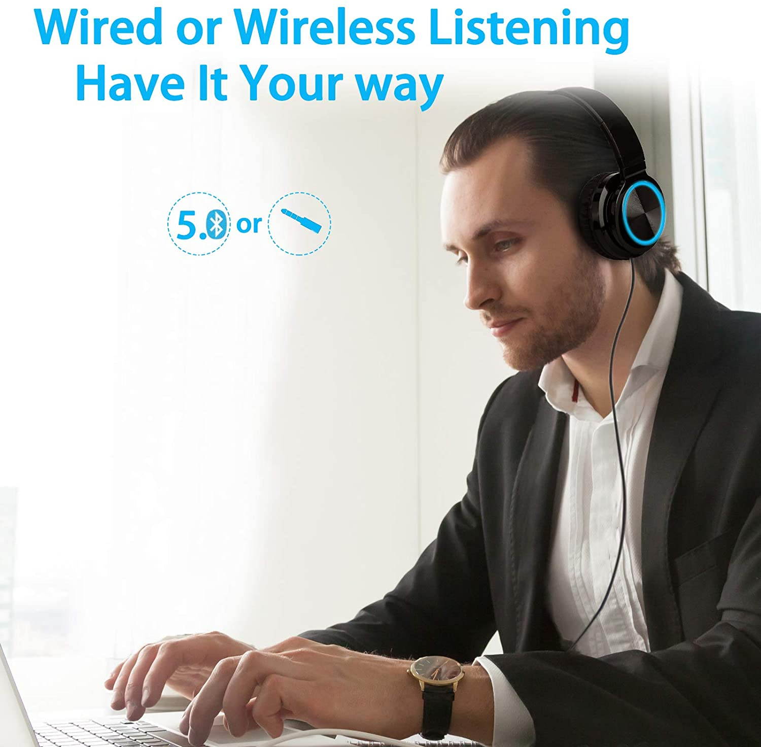 LUUSAMA Active Noise Cancelling Headphones Bluetooth Wireless Headphones Over Ear,  30 Hours Playtime for Travel/Work, White