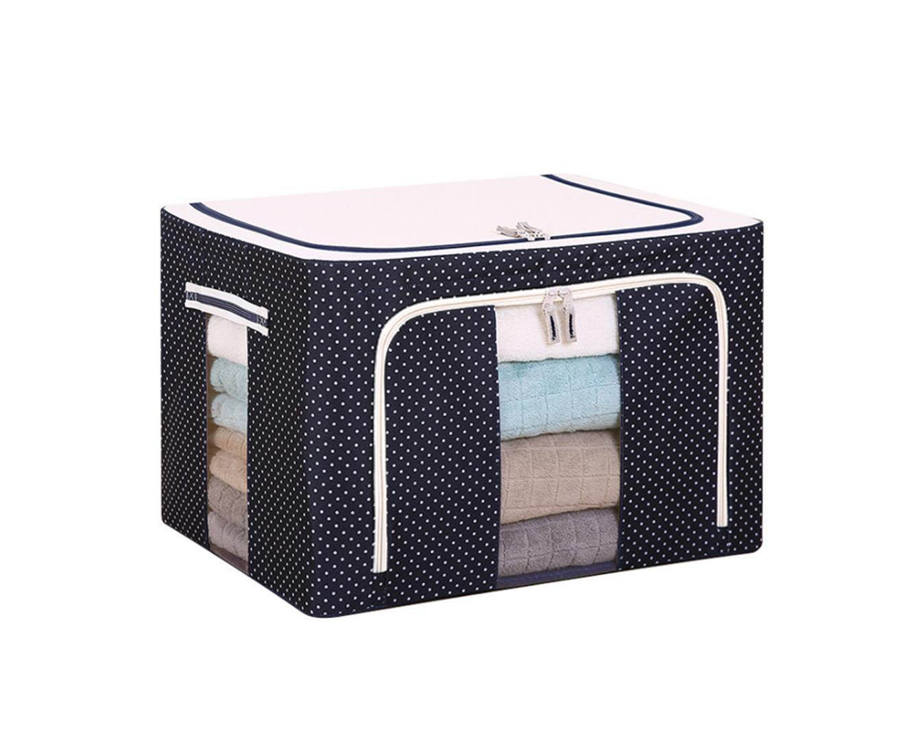 Large Capacity Clothing Box Waterproof And Moistureproof Quilt Receiving Box - Navy Dots Blue 66L(50X40X33)