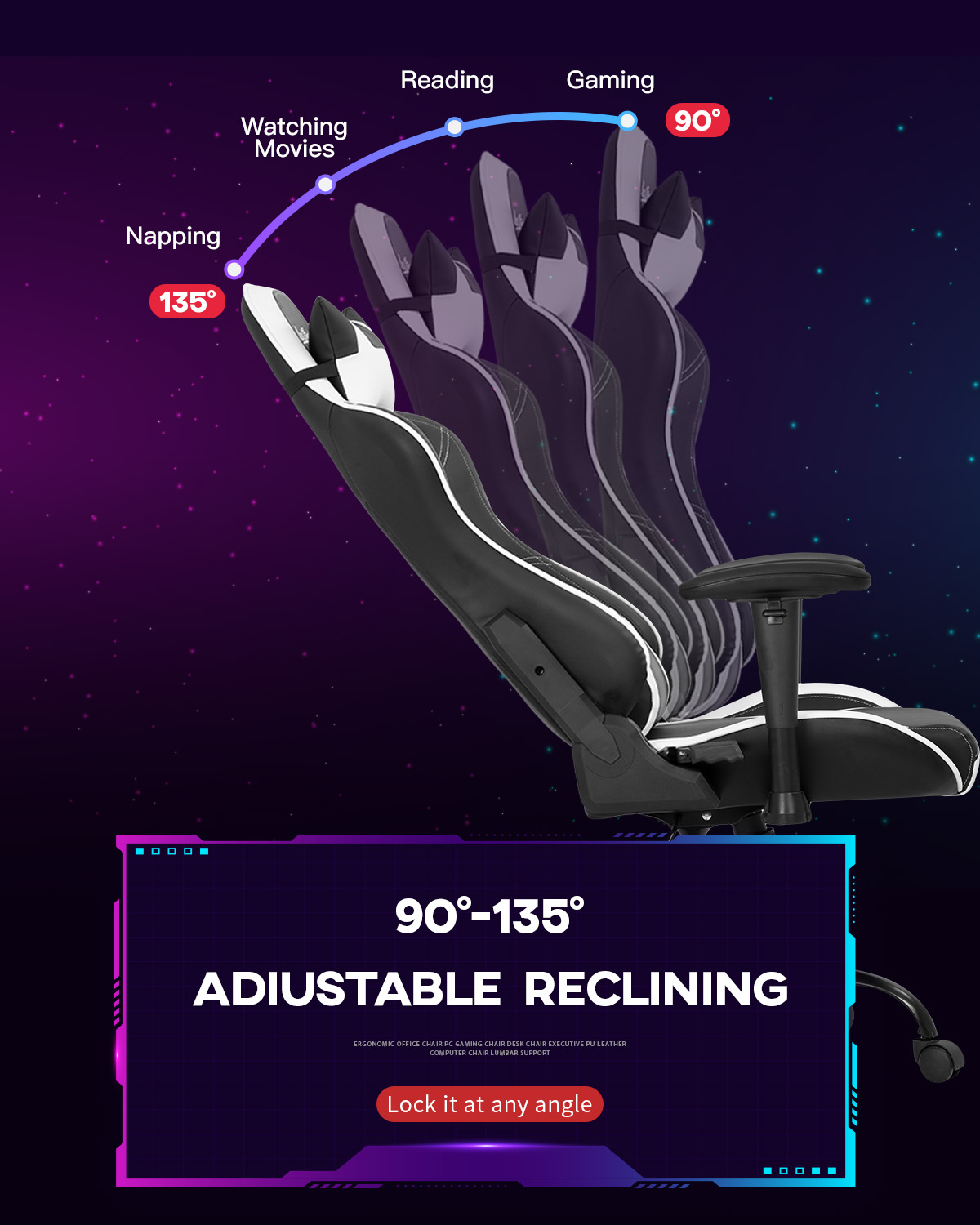 Gaming Chair Racing Chair PC Computer Chair with Lumbar Support Headrest Armrest Task Rolling Swivel Desk Chair Ergonomic PU Leather E-Sports Adjustable Office Chair for Men(White)