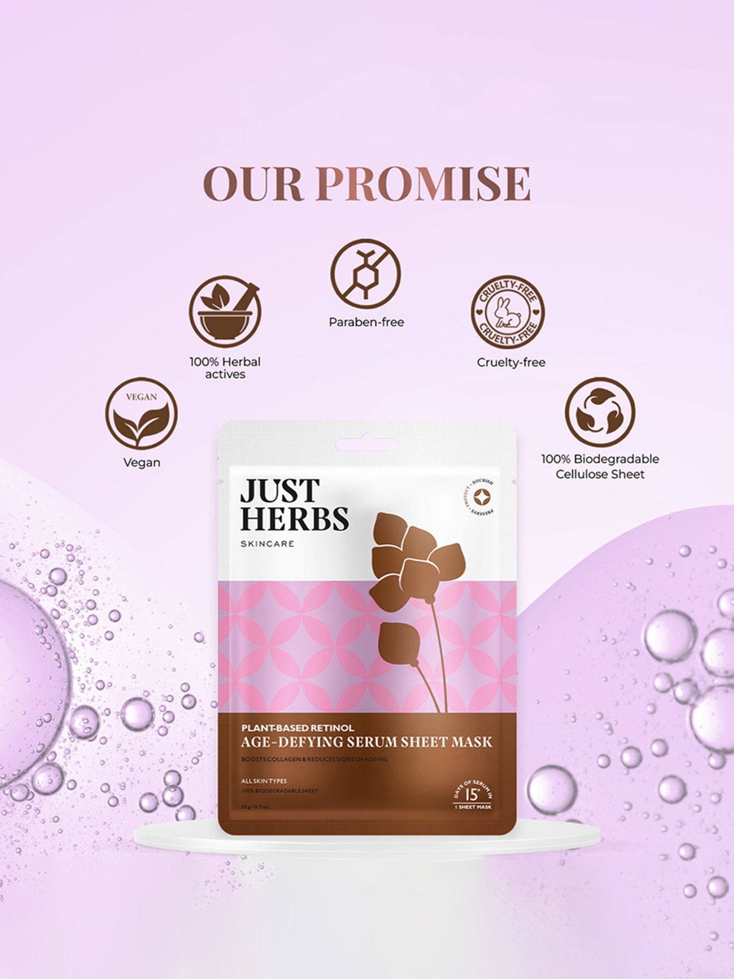 JUST HERBS Plant-Based Retinol Age-Defying Serum Sheet Mask