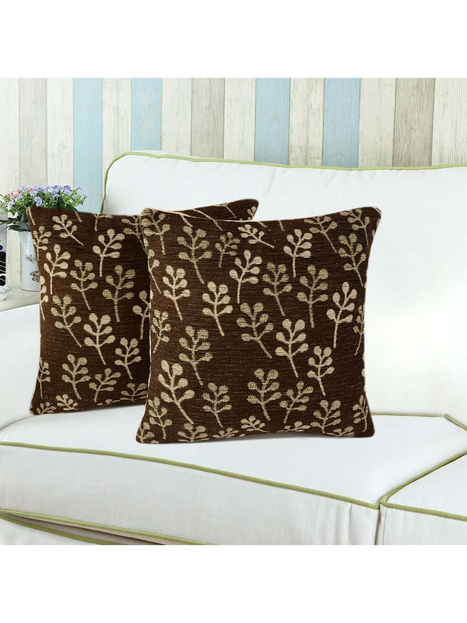 Saral Home Brown Chenille Cushion Covers - Set of 2