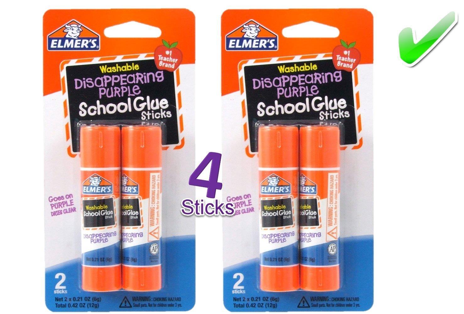Elmer's bundle 2 pk of 6 gram Disappearing Purple Elmer's School Glue Stick, total of 4 sticks