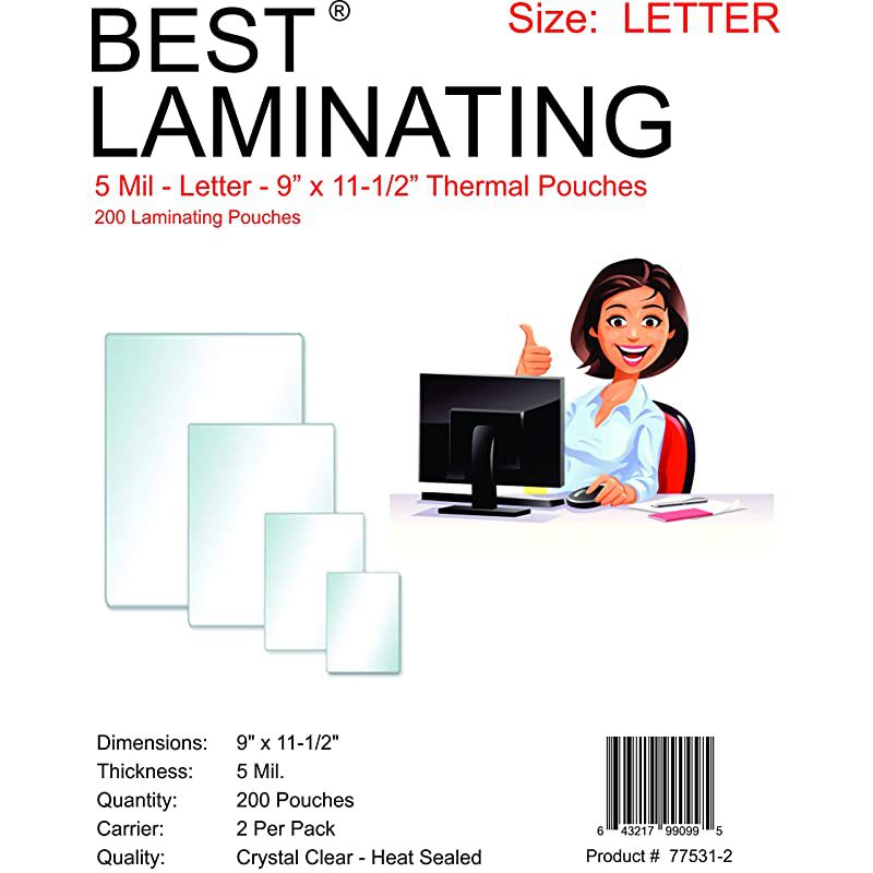 Laminating 5 Mil Clear Letter Size Thermal Laminating Pouches 9 X 115 inches 200 Pouches