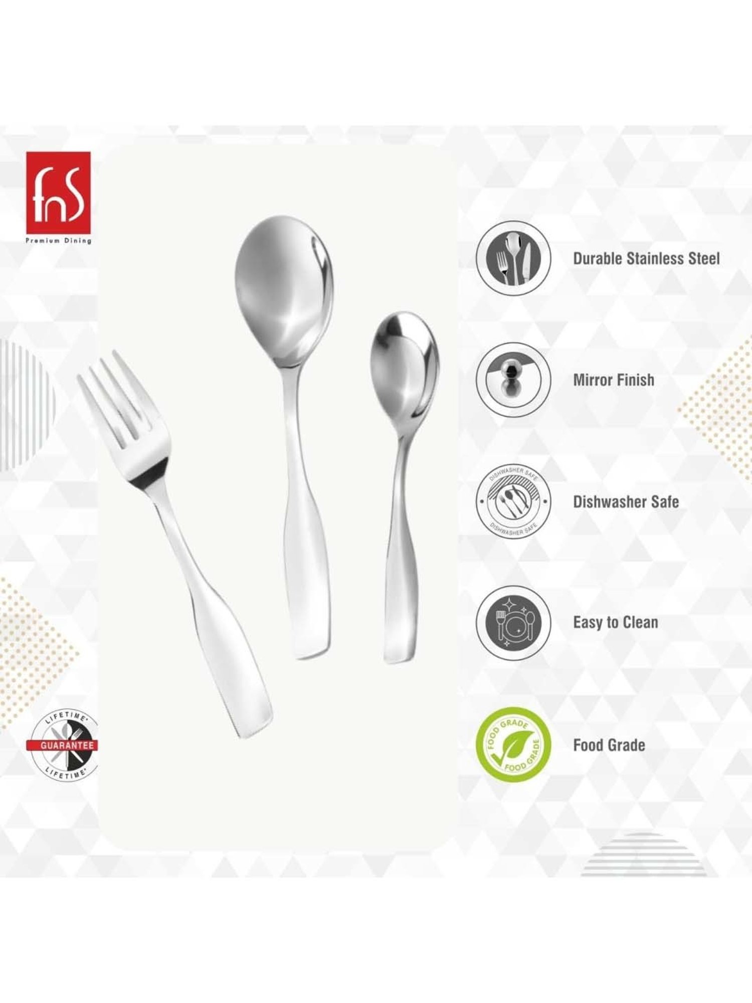 FnS Belle Silver Stainless Steel Cutlery - Set of 18