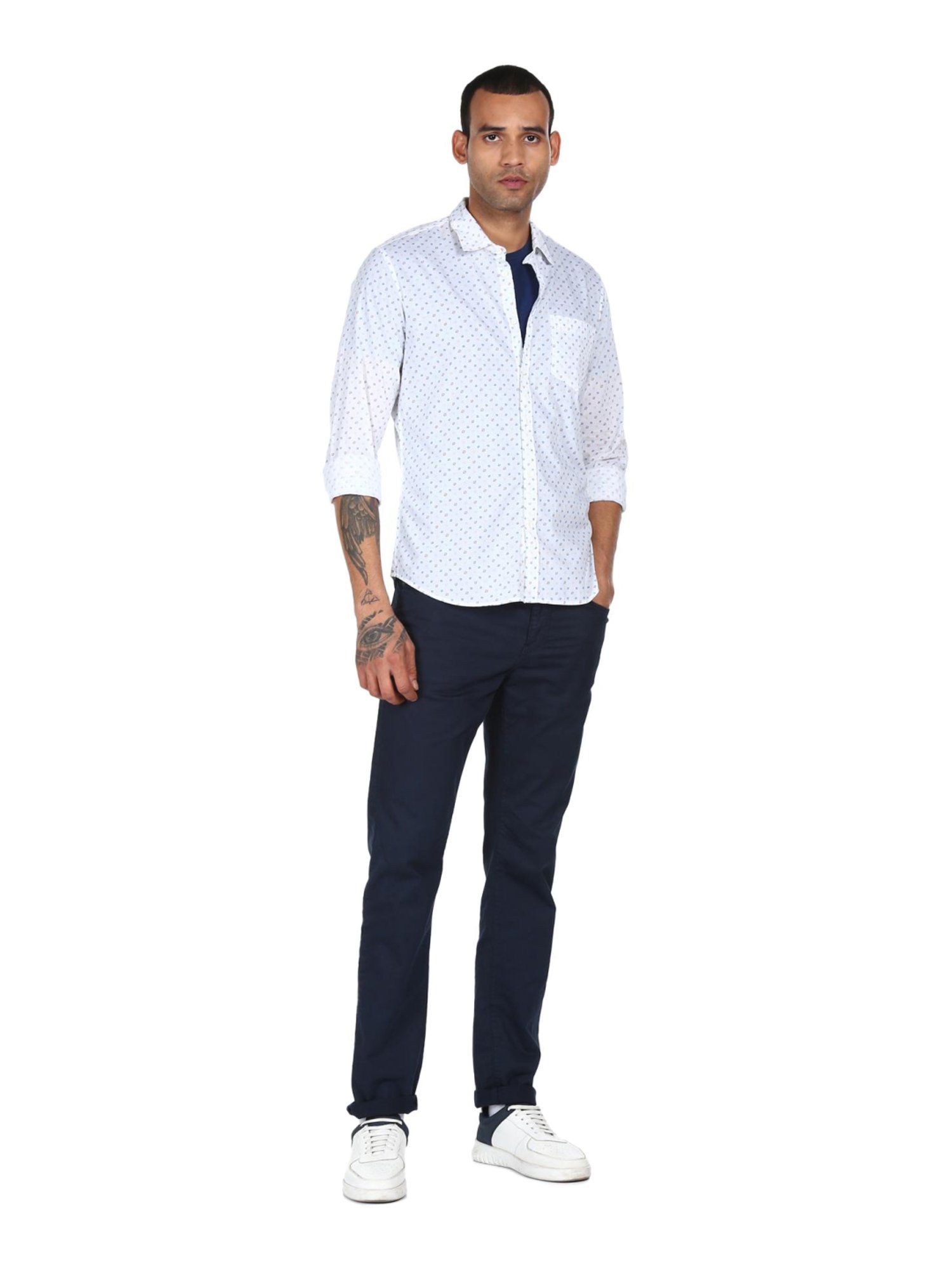 AD by Arvind White Cotton Regular Fit Printed Shirt