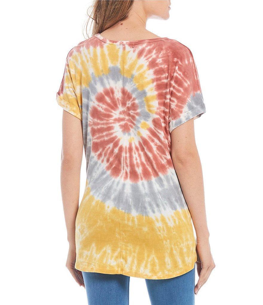 Miss Chievous Spiral Tie-Dye Twist Front Knit Tee