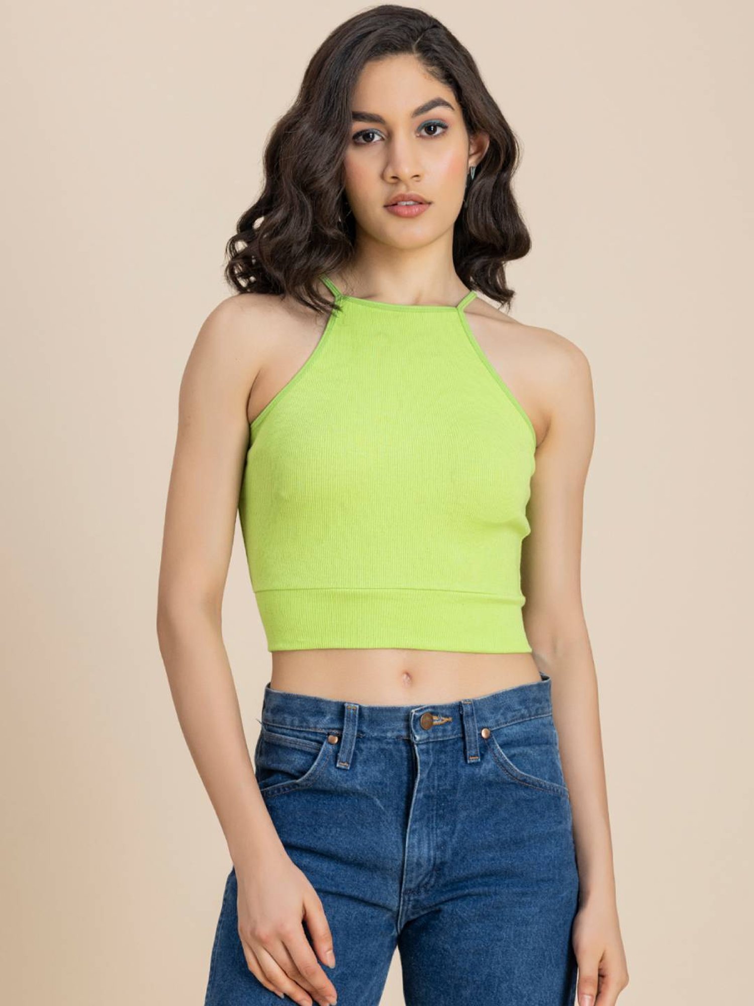 Moomaya Lime Slim Fit Crop Top