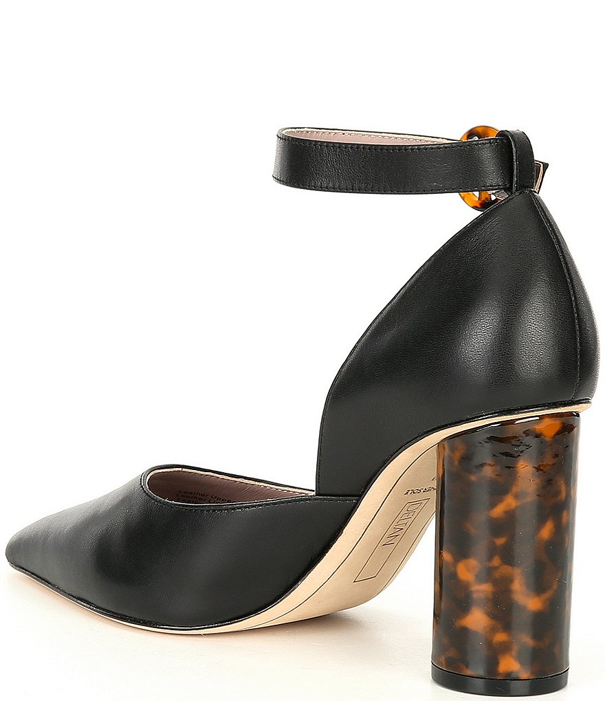 Deltan Jami Leather Ankle Strap Sculptural Tortoise Heel Pumps