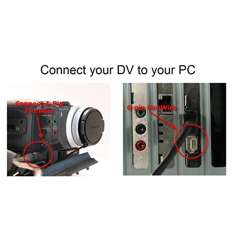 Premium Firewire DV Cable for Camcorder Sony Canon Sharp JVC IEEE1394, 6Ft (1.8M) Black 6 Pin to 4 Pin Male to Male for Digital Camera