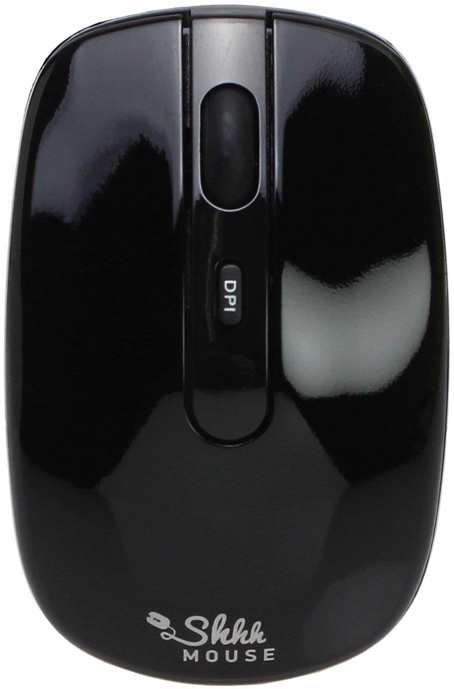 ShhhMouse Wireless Silent Noiseless Clickless Mobile Optical Mouse with USB Receiver & Battery, Portable & Compact, 3 Adjustable DPI Levels For Notebook, PC, Computer, Laptop, MacBook - Black