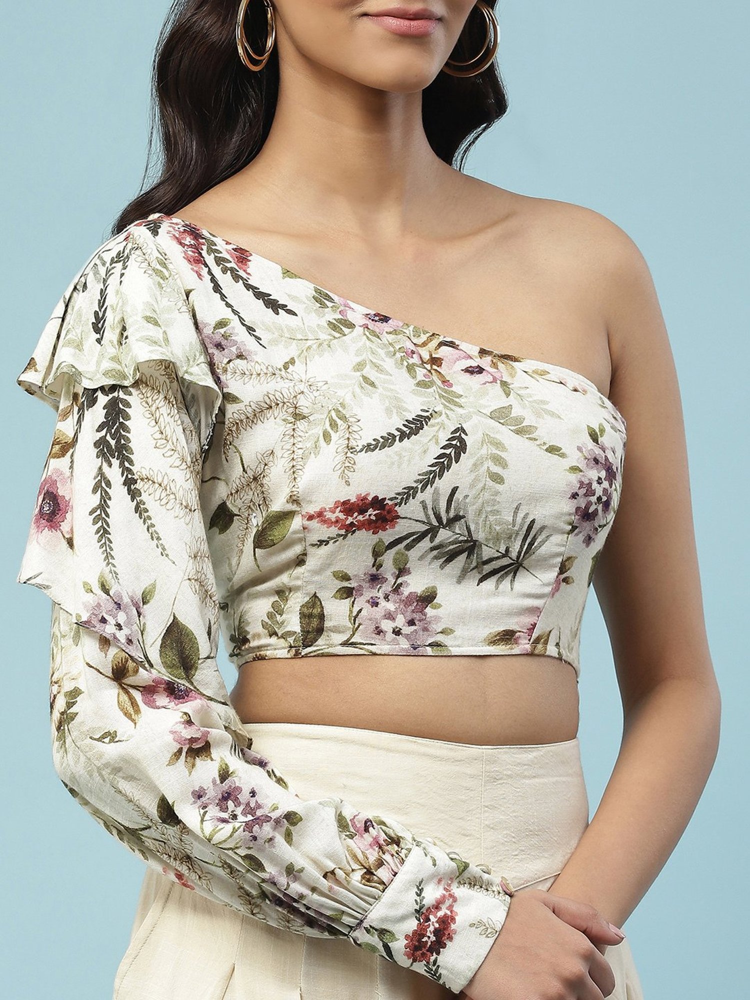 aarke Ritu Kumar Off White Floral Print Crop Top