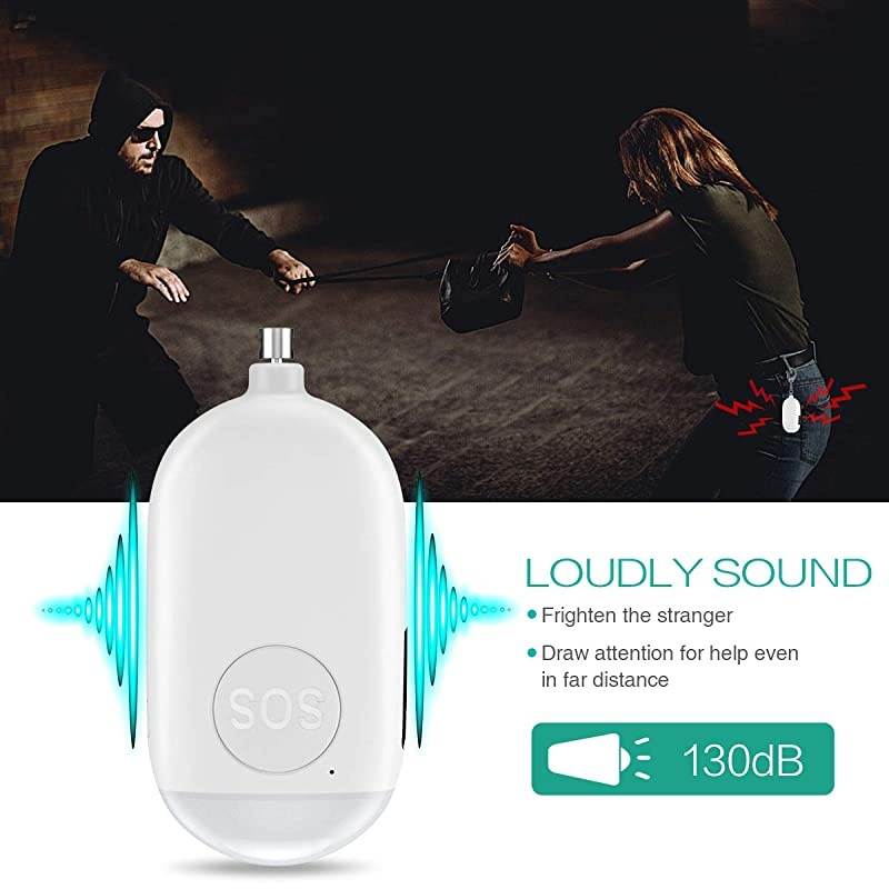 Safe Sound Personal Alarm, Personal Security Alarm Keychain, 130dB Emergency Alarm with LED Light, Supports USB Charging for Women, Children, Elderly, White, 2-Pack