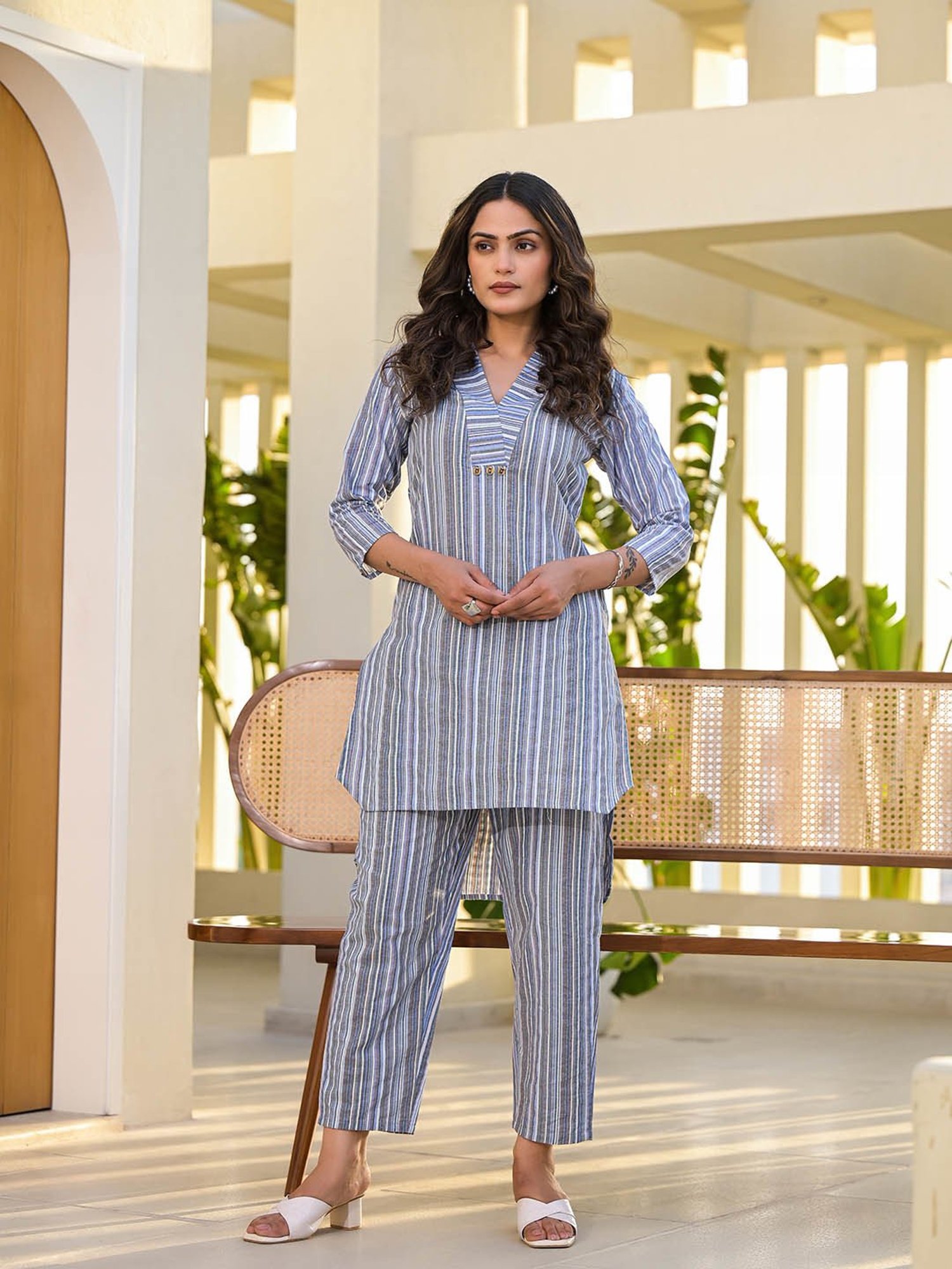 Yufta Blue Striped Tunic & Pant Set