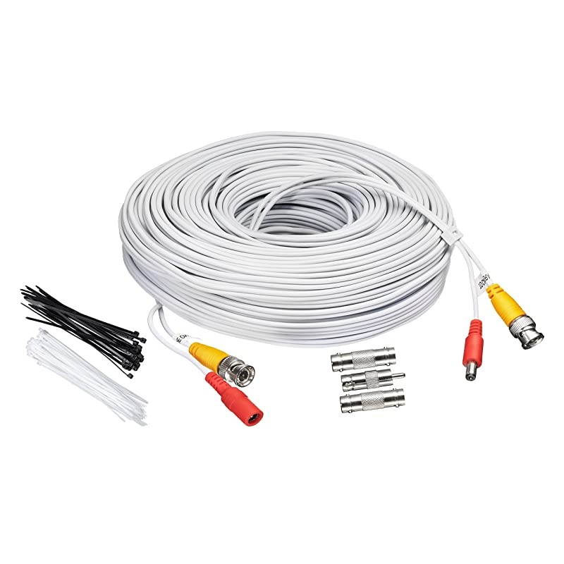 Security Camera Cable - CCTV DVR Video Surveillance Security System - 50ft - Premade All-in-One with Power Cord - 50 Feet