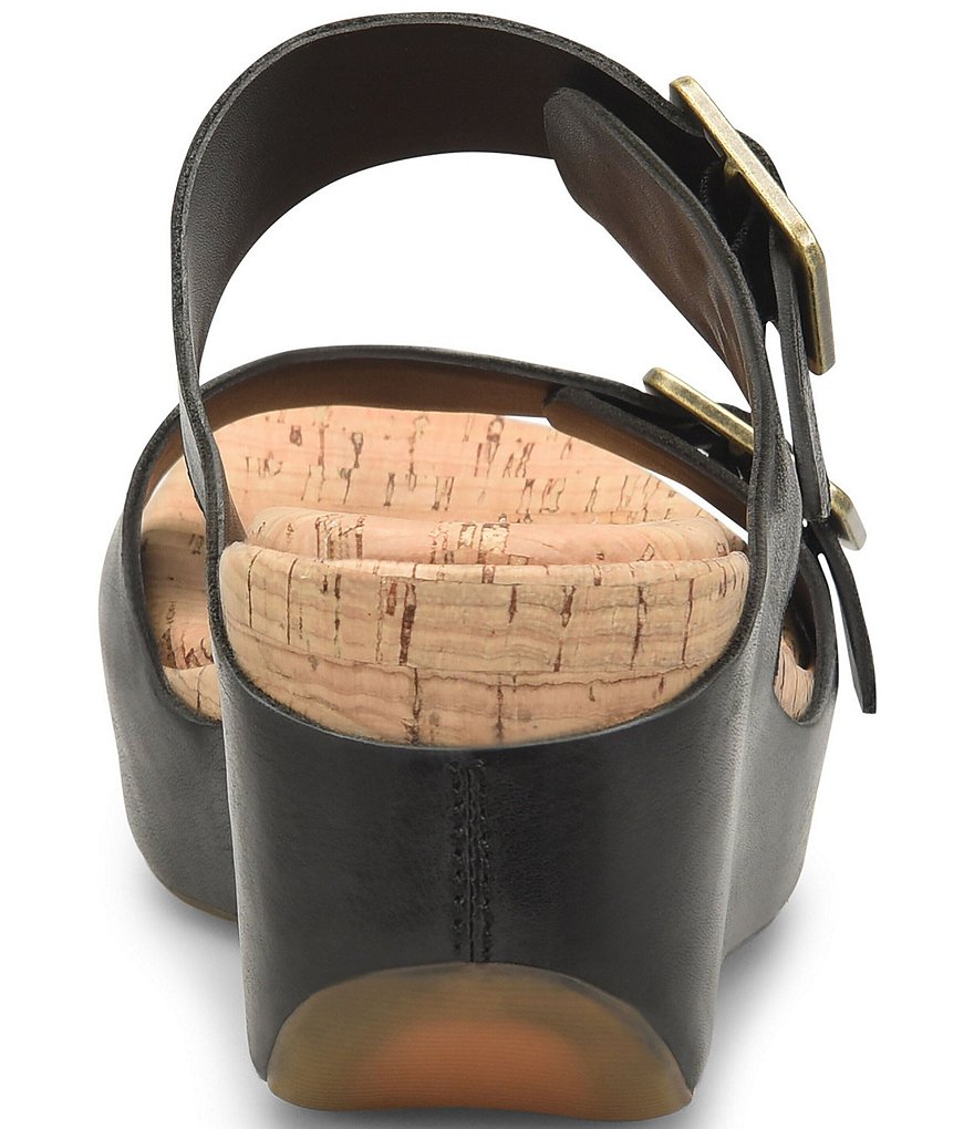 Kork-Ease Grace Leather Buckle Strap Platform Wedge Slide Sandals