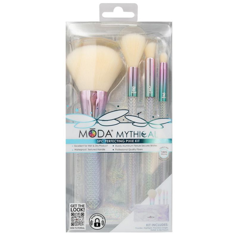 MODA Brush Mythical 5pc Perfecting Pixie Makeup Brush Set with Holographic Zip Case