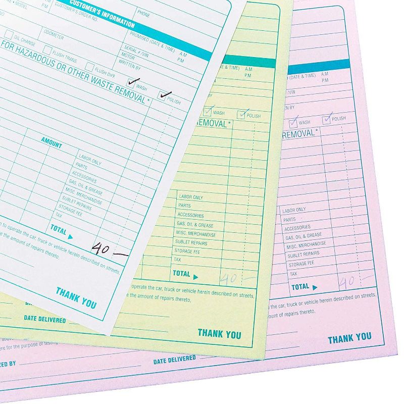 3-Pack Auto Repair Order Books Invoice Form, 3-Part Carbonless, 50 Set/ per Book, 8.45 x 7.5"